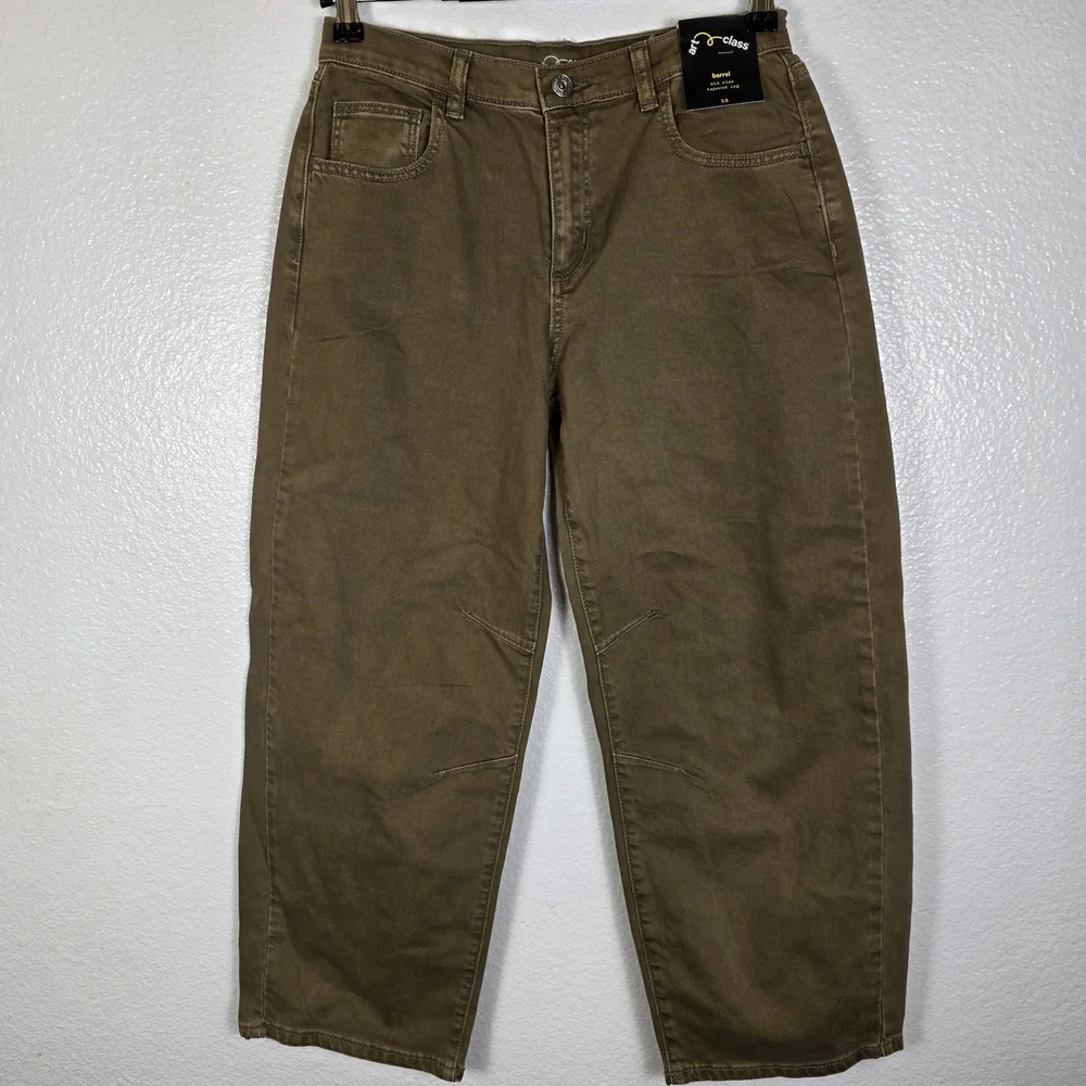 Art Class Pants Youth Brown Barrel Mid Rise Tapered Leg Stretch Casual Pant Sz12